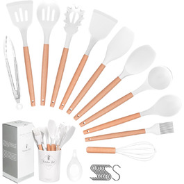 Набір кухонних аксесуарів Howephofly: 23 шт. з силікону, антипригарні, стійкі до нагріву, з тримачем та гачками для підвішування (білий)