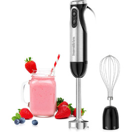 Bonsenkitchen Immersion Blender, 2-in-1 Stick Blender, 20 Speed Settings, Stainless Steel Whisk for Soup, Smoothie, Puree, Baby Food, Black