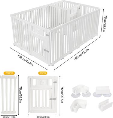 Клітка-вигул для цуценят та собак CEIEVER, 186x126x75 см, біла