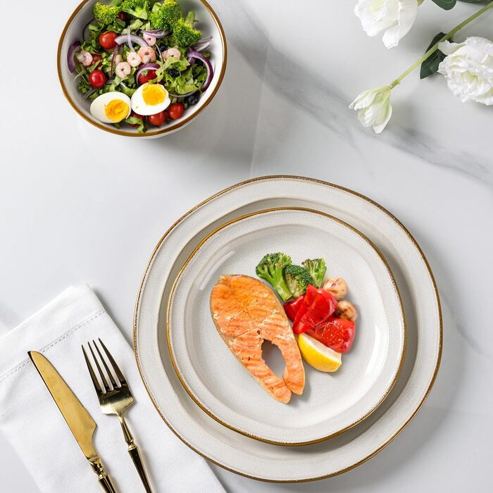 Набір посуду GBHOME Keramik з кераміки (12 предметів) – керамічний посуд, ручної роботи, для 4 осіб, білий