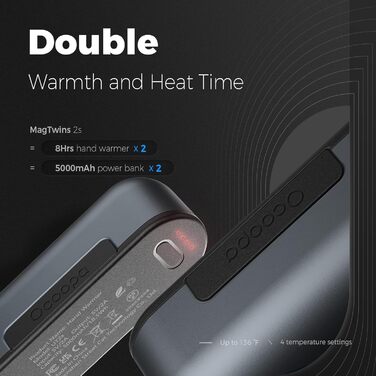 Електричний грілка для рук OCOOPA 10000 mAh (2 шт.), 4 режими нагріву, USB Power Bank для зими, UT2s (MagTwins), сірий