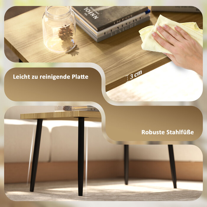 HOMCOM Set of 2 Side Tables with Steel Frame, Living Room Table Coffee Table for Living Room Bedroom Natural | Aosom
