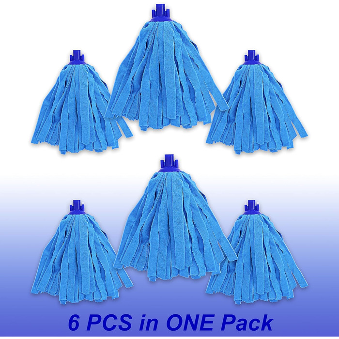 6-Piece Blue Microfiber Mop Replacement Heads, compatible with O-Cedar Microfiber Cloth Mop, Mop Refill Pack, for 2 cm Diameter Mop Handle