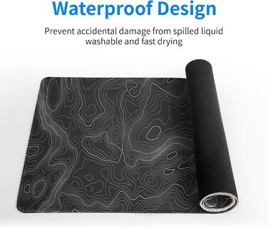 Мат для миші з морем, 80x20 см, абстрактний дизайн, текстура хвилі, протиковзка гумова основа, великий килимок для комп'ютера, офіс, дім