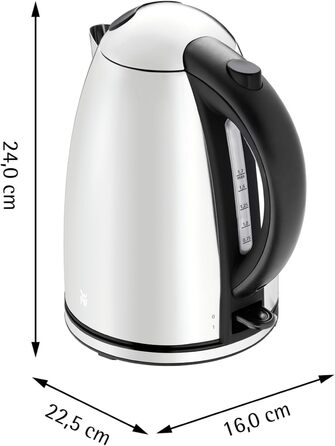 WMF Stelio Stainless Steel Kettle 1.7L, Electric Kettle with Scale Filter, 2400 W, Illuminated Water Level Indicator, Matte Stainless Steel (Gray)