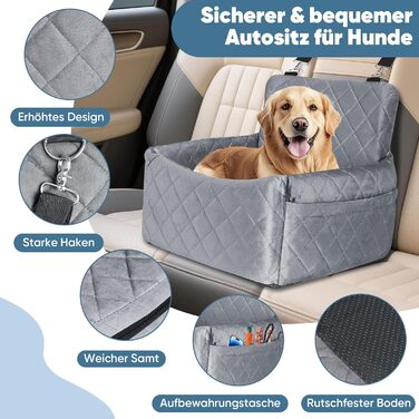 Автомобільний лежак для собак (45x40x34 см) з підсумком та ременем безпеки