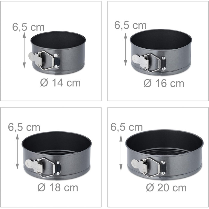 Набір форм для випічки Relaxdays, 7 шт., круглі, з нержавіючої сталі, антипригарне покриття, Ø 14-28 см, антрацит