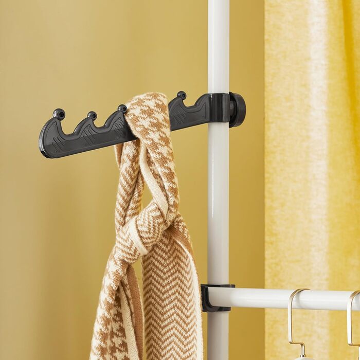 SoBuy KLS04-SCH Telescopic Clothing Rail Clothes Rack with 5 Clothes Rails and 2 Baskets Telescopic Wardrobe System Adjustable Shelving System B (209-311) x H (200-285) cm (White)