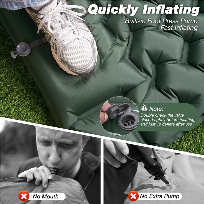 JATEKA Self-Inflating Sleeping Pad - Ultralight Camping Mat with Pillow & Foot Pump - Compact Sleeping Pad for Backpacking, Hiking, Travel & Tent Use