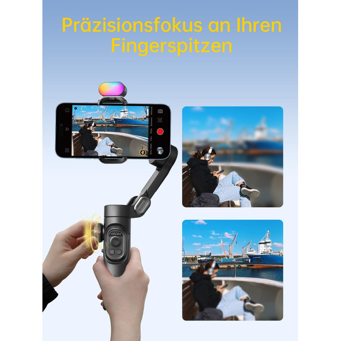 Гімбал AOCHUAN для смартфона з 3 осями стабілізації, RGB-підсвічуванням, трекінгом обличчя та регульованим кільцем фокусування. Підходить для iPhone/Android. Ідеальний для зйомки Vlog та створення контенту.