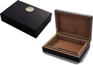Вологомір для тютюну GERMANUS Reise Humidor чорного кольору з кедрової деревини, з Humidor Brevier в комплекті