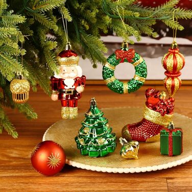 Набір прикрас на ялинку Shareconn 135 шт. - міцні ялинкові кулі з мотузкою, різні розміри та кольори (червоний, зелений, золотий) для декору ялинки в приміщенні та на вулиці