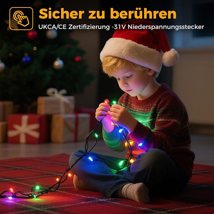 LED гірлянда на ялинку: 250 LED, тепле біле світло, 15м, IP44, 8 режимів, таймер, для дому та саду