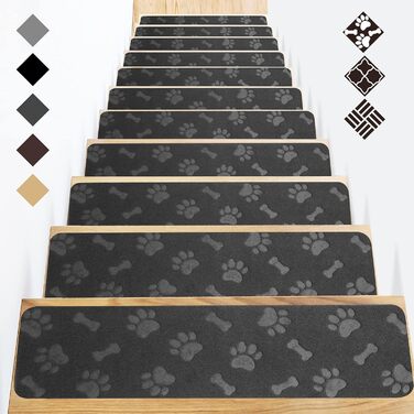 GOYLSER Non-Slip Wooden Stair Treads - Felt Self-Adhesive Stair Mats - 15 Piece Set (76x20cm)
