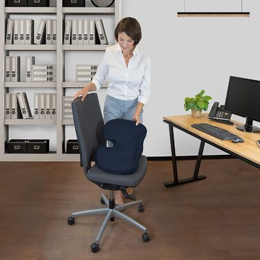 Ортопедична подушка для сидіння Bonmedico з Memory Foam та гелевим наповнювачем - для автомобіля, офісного крісла, інвалідного візка. Синя, для комфорту та підтримки спини.