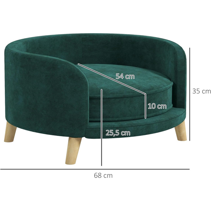 Диван для собак PawHut, м'який диванчик для домашніх тварин з велюровою оббивкою, лежанка для котів та собак, зелений, 68 x 68 x 35 см