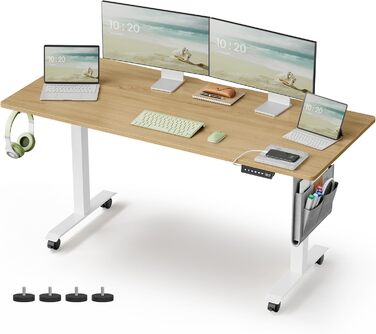VASAGLE Electric Height Adjustable Desk - 60x120cm, Memory Function, Wood & Steel Frame