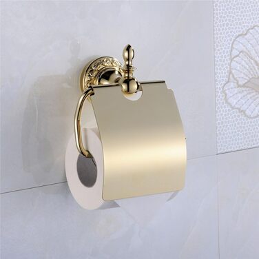 CASEWIND Toilet Paper Holder Gold, Wall Mounted Toilet Paper Holder, Wall WC Paper Bracket with Cover Brass for Drilling