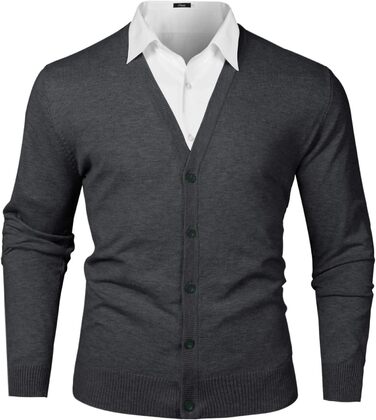iClosa Кардиган чоловічий з V-подібним вирізом, легкий, в'язаний, з ґудзиками, темно-сірий, розмір L
