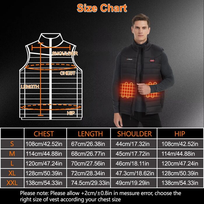Обогрівальний жилет Gokozy для чоловіків та жінок з акумулятором 10000 mAh та 5 зонами обігріву, чорний XL