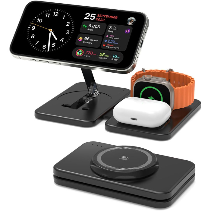 Зарядний пристрій GEEKERA MagSafe 3-в-1: для Apple Watch, iPhone та AirPods (чорний)