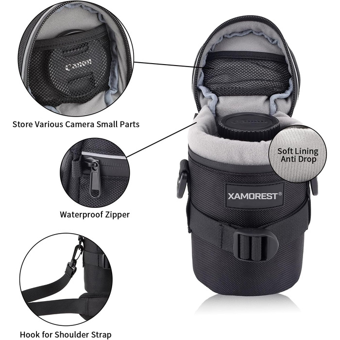 Чохол для об'єктива камери, нейлон, чорний, XL (10.5 x 18.5 см)