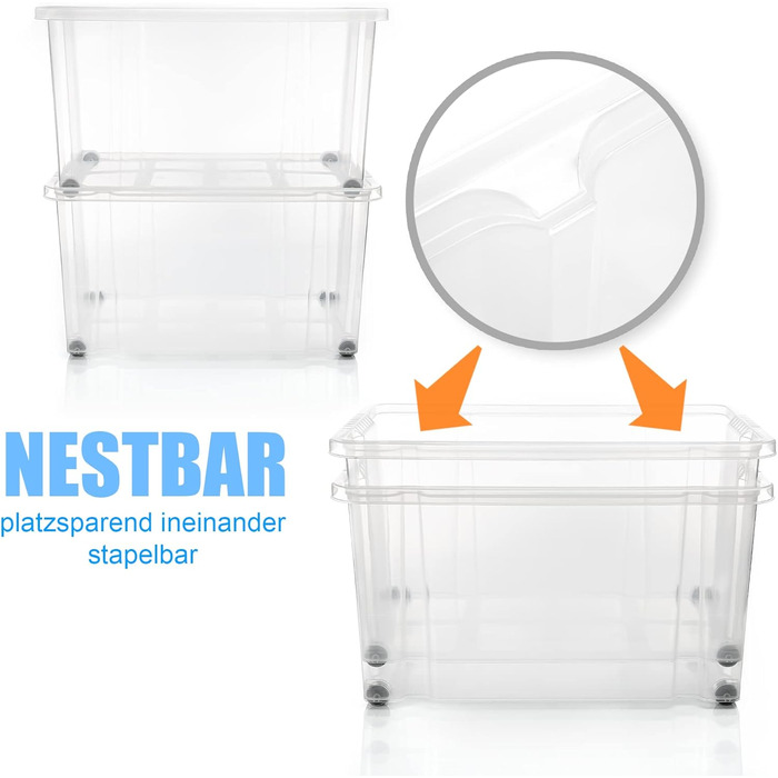 BigDean 4-Piece 60L Storage Boxes with Lid Large Steel - Stackable, Robust Box BPA-Free - Rollable Storage Box with Secure Click Closures - Made in Germany (Blue)