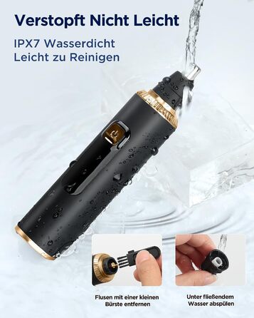 Триммер для носа, вух та брів Herren 3-в-1 з LED-дисплеєм, USB-C, IPX7 (Золотий)