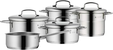 WMF Mini Pot Set Induction Small 5-Piece, Cookware Set with Metal Lids, Cromargan Stainless Steel, Stackable Pot Set, ideal for small portions