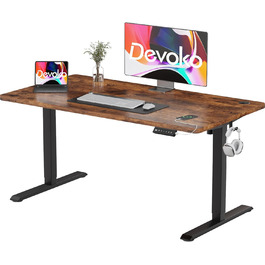 Devoko Adjustable Height Electric Desk - 120x60cm - Vintage Brown - Sit-Stand Desk with Memory Function & Collision Detection