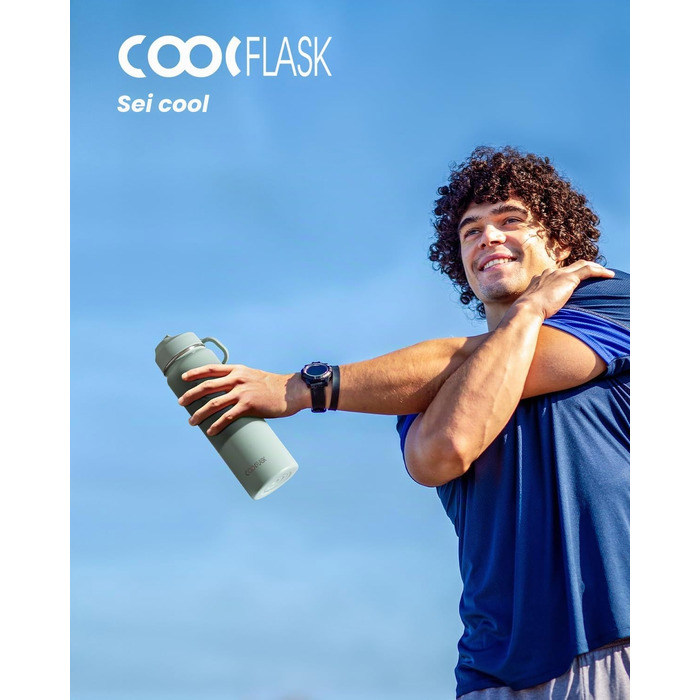 Термофляга Coolflask 710 мл зі сталі з трубою та 3 кришками, вакуумна ізольована пляшка для води для спорту та подорожей, Starry Indigo Black