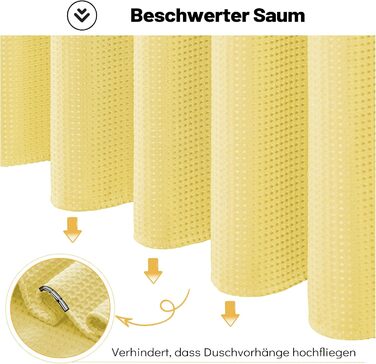 Шторка для душу BTTN вафельна, 180x200 см, антигрибкова, важка, водонепроникна, текстильна, з 12 гачками, зелена