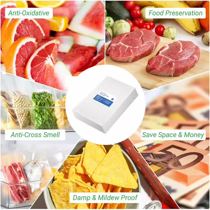 Vacuum Bags for Food 20CM x 30CM, 50 Bags, for Vacuum Sealers & Heat Sealers, BPA-Free, Strong & Tear-Resistant, Suitable for Sous Vide