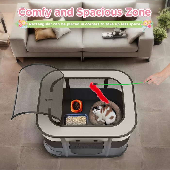 Portable Dog House Pet Pen 90x70x60cm Foldable Pet Playpen Rectangular Enclosure Kitten Cave Dog House Puppy Playpen Closed Pet Tent (Grey)