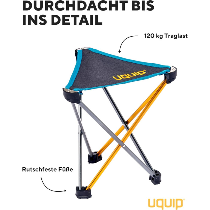 Стілець для кемпінгу Uquip Trinity M Mini – легкий, триногий, 150 кг, блакитний/жовтий, середній