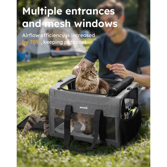 Транспортна сумка для котів Pecute Katzentasche - переноска для котів та маленьких собак, 47 x 33 x 30 см, сіра
