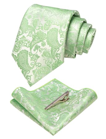 Краватка та нагрудна хустинка JEMYGINS Graziös Paisley з краваткотримачем (світло-зелена)