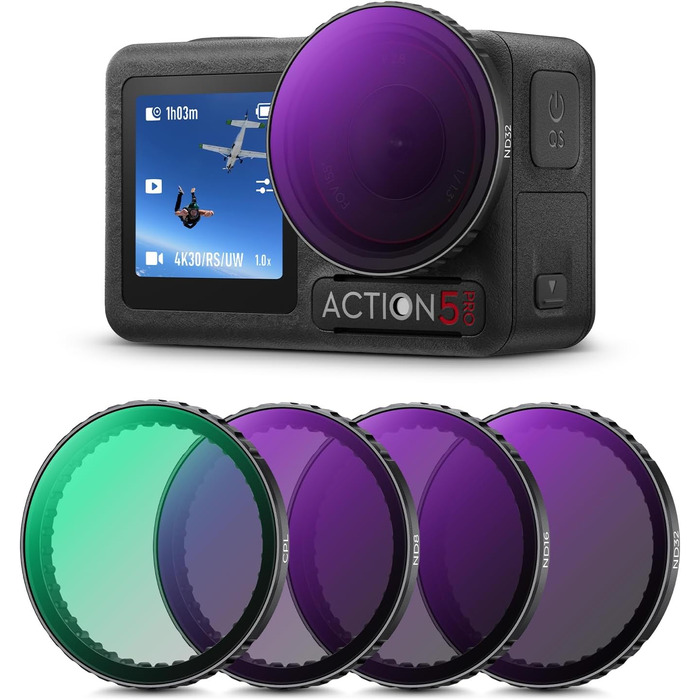 Набір фільтрів K&F Concept ND для DJI Osmo Action 4/5 PRO: ND8, ND16, ND32, ND64 + поляризаційний фільтр (CPL)