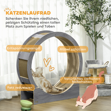 PawHut Cat Wheel, 91 cm Cat Exercise Wheel with Brake, Scratching Board, Cat Wheel for Healthy Movement, Relaxation, Grey | Aosom