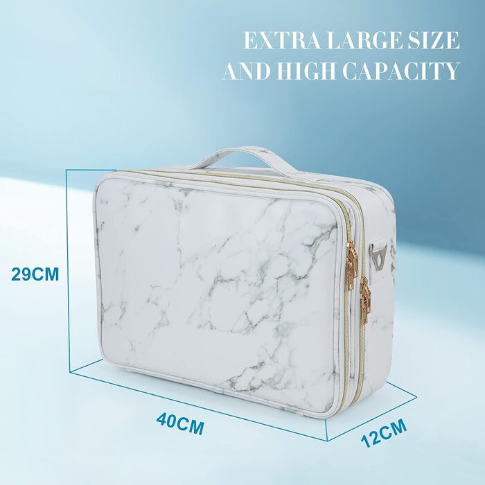 Cosmetic Bag Large Travel Make up Bag Toiletry Bag Cosmetic Suitcase Wash Bag Makeup Bag Beauty Case Travel Luggage, (Marble)
