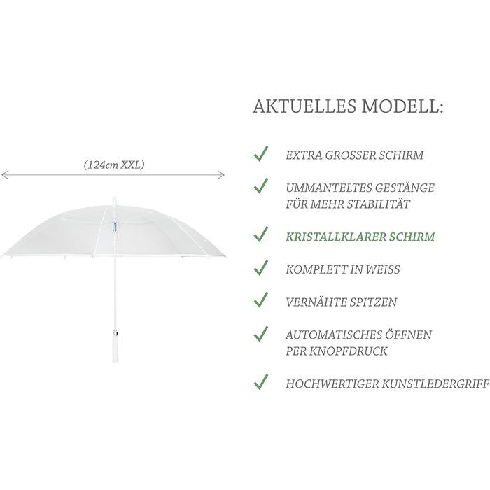 Montagsliebe Transparent Wedding Umbrella - Large 124cm Clear Parasol for Couples
