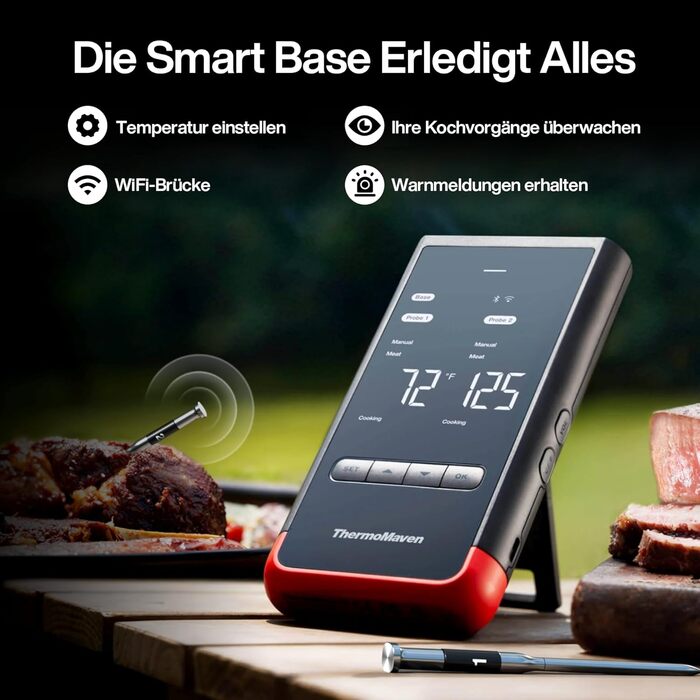 ThermoMaven P2 Розумний термометр для м'яса Бездротовий – Bluetooth 5.3, 2 зонди, 6 сенсорів, необмежений моніторинг через Wi-Fi, IPX8 водонепроникний, для гриля, духовки, кухні, фритюрниці