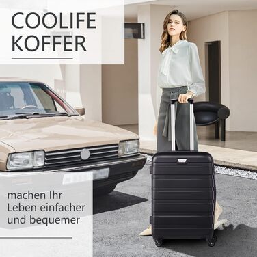 Валіза COOLIFE з жорстким корпусом, тріумф на колесах: зручна, міцна, з TSA-замком та 4 колесами (Чорний Місячна Ніч, середній)