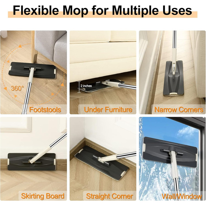 Моп для підлоги Jelymark з віджимом та ємністю для води, 3-камерний, для вологого та сухого прибирання, з 4 змінними насадками