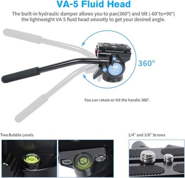SIRUI Monopod P-325FS+VA-5: Вуглецеве моноподіум для камери, 170 см, вантажопідйомність 10 кг