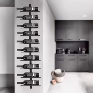 Catalpa Blume Wine Rack made of black metal for 10 bottles, bottle holder, storage shelf made of black metal, wall mounting for 10 bottles, wall bracket, hanging shelf