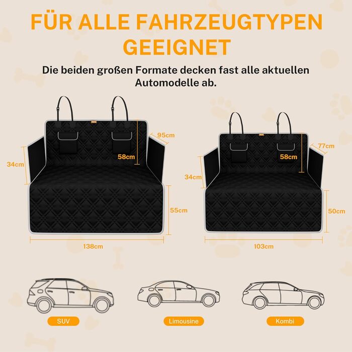 Захист для багажника автомобіля Toozey для собак: стежка, міцна, з бічним захистом та захистом краю вантажного відсіку | Водонепроникний килимок для собак в авто з міцною поверхнею | Захищає від подряпин та шерсті (208 * 138 см)