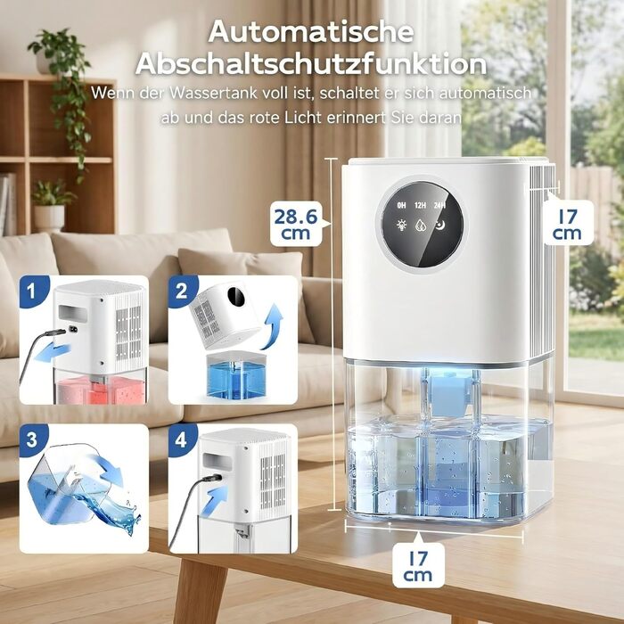 Електричний осушувач повітря 1800 мл, енергозберігаючий, для спальні та ванної кімнати, 22,5W, тихий, з режимом сну, таймером, автовимкненням (580 мл/день)