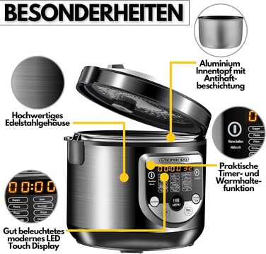 18-in-1 Multi Cooker Slow Cooker | 900 Watts | 5 Liters | Rice Cooker | Steamer | Food Warmer | Sauté Pan | Yogurt Maker | Multi Cooker | Pressure Cooker | Hot Cooker | Cooker