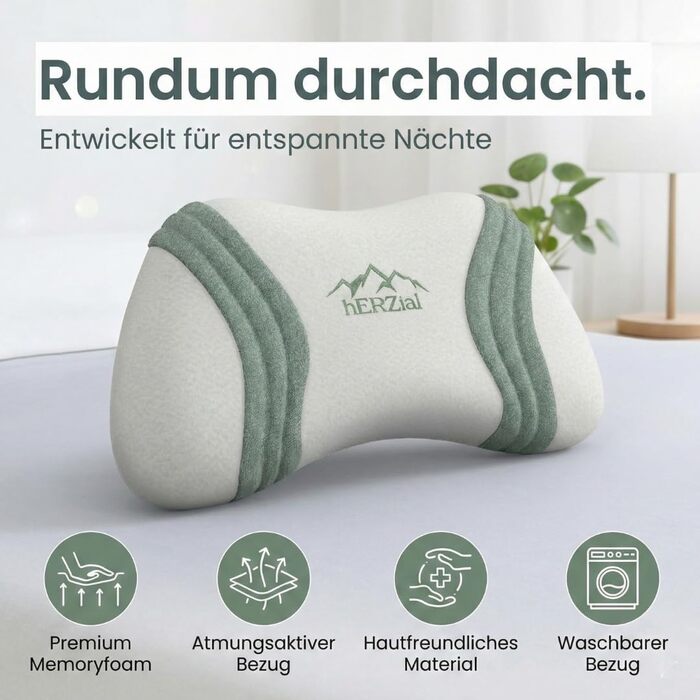 Ортопедична подушка для шиї з Memory Foam – Ергономічна подушка для сну на боці, спині та животі. Подушка для підтримки шийного відділу хребта, проти болю в шиї. Oeko-Tex, знімний чохол.